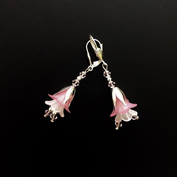 Pink flower earrings dangle Clearance