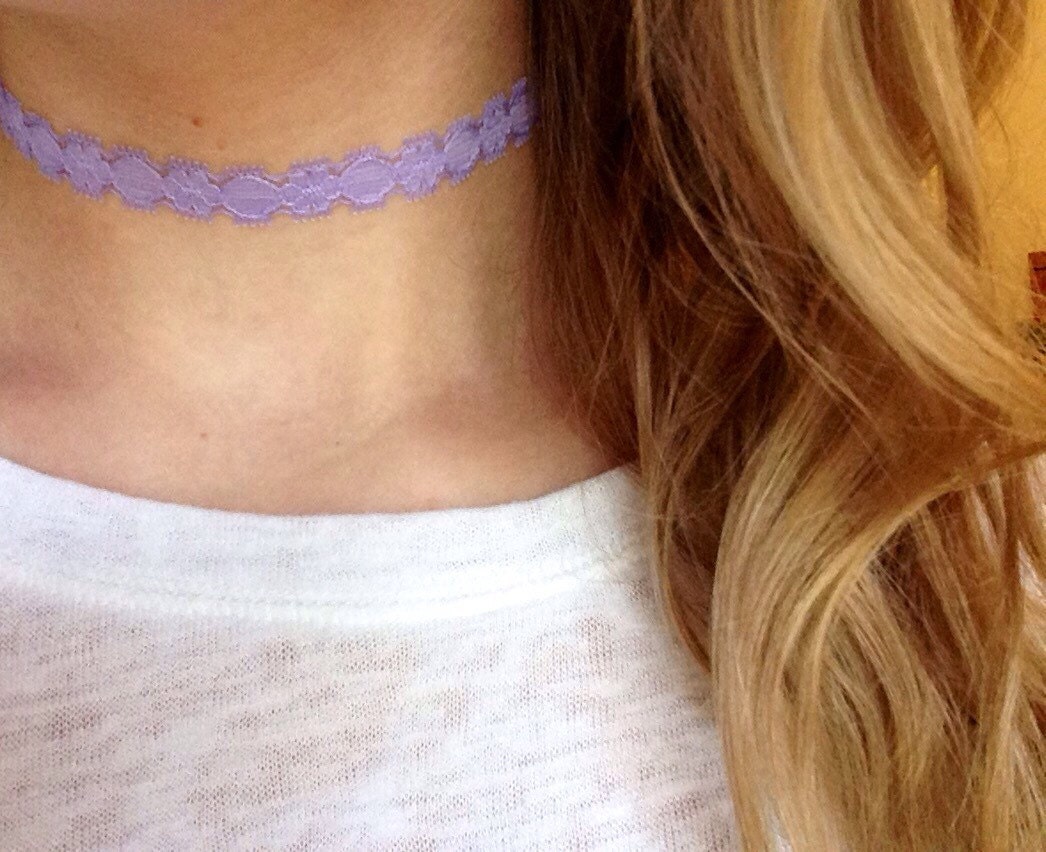 Light Purple Flower Lace Ribbon Choker Necklace Adjustable