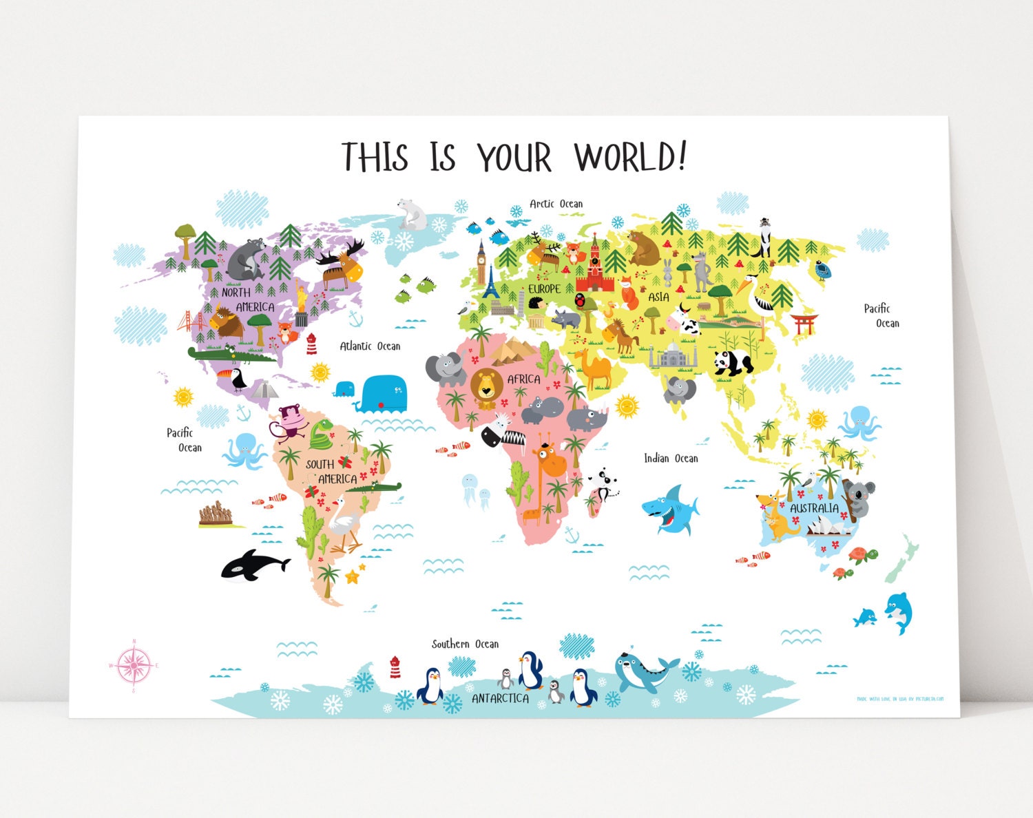 Baby Girl Nursery World Map Poster Girl Nursery Art Baby
