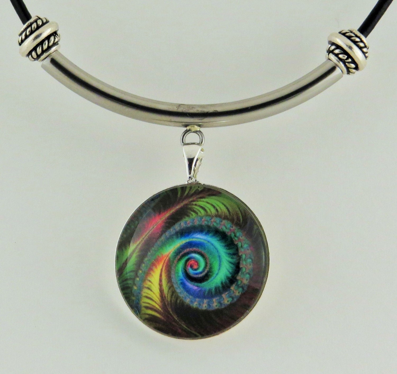 Glass Pendant Necklace Cabochon Colorful Abstract Focal Bead