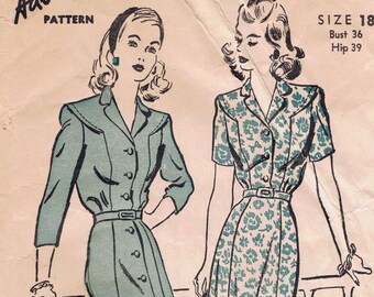 WWII Shirtwaist Dress Sewing Pattern ADVANCE 3445 size 18 Shoulders