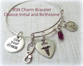 Gift for Nurse, BSN Charm Bracelet, Nurse Charm Bracelet, Gift Ideas for Nurse, RN Charm Bracelet, BSN Charm Bracelet, Personalized Gifts