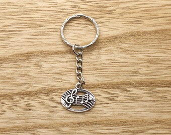 Silvertone Music Note Treble Clef Stave Keyring