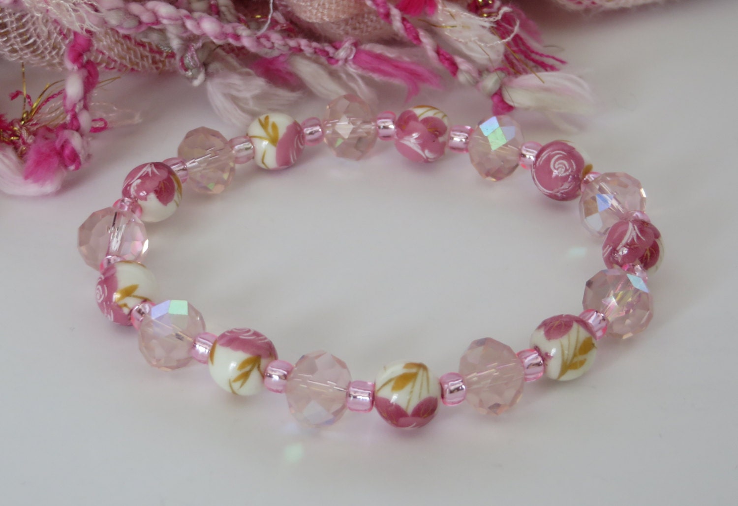 PINK Bead Bracelet / Pink Bracelet / Ceramic Bead Bracelet