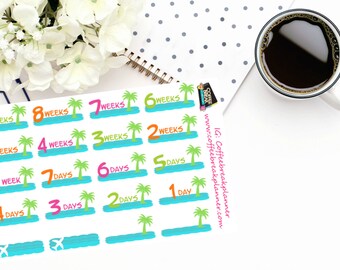 Planner Stickers |9 week Tropical Palm Tree Countdown|Tropical Vacation Countdown|Vacation Countdown Stickers| CD003