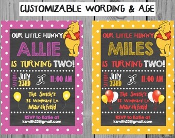 Custom Chalkboard Printable Winnie the Pooh Birthday Invitation Pooh Birthday Invitation Winnie the Pooh Party Winnie the Pooh Invitation