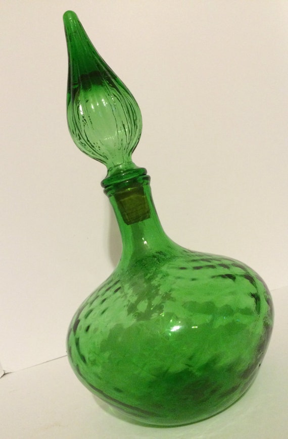 Vintage Beautiful Green Glass Decanter