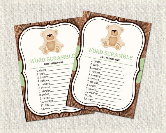 games unscramble baby the letters shower Shower Scramble  Games Green  Word Baby Bear Word Teddy Rustic