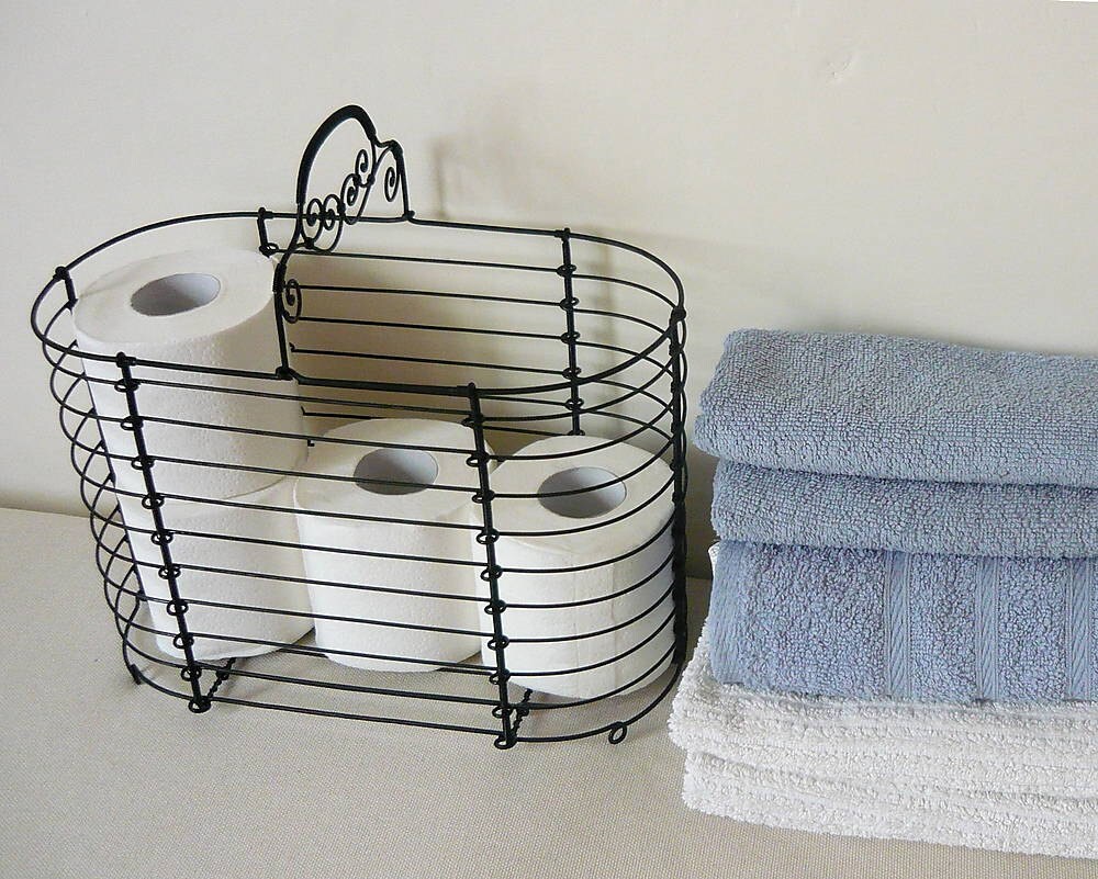 Metal iron wire patinated toilet paper basket ornamental