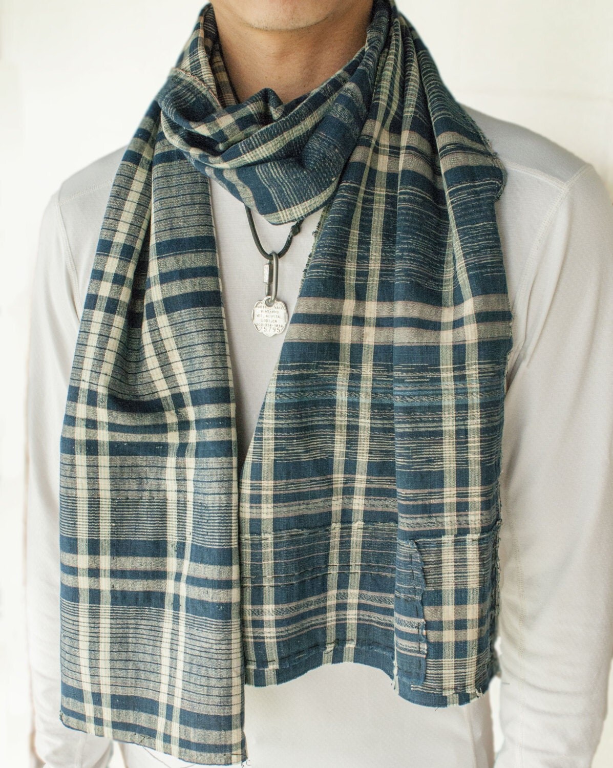 Men's Boro Scarf Japanese Handwoven Koushi Plaid Kasuri