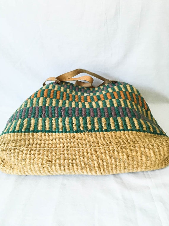 Straw market bag leather straps woven straw bag by ShoeSpectrum