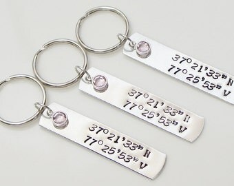 Customized Keychain. Latitude Longitude Keychain. Personalized Gift. Gift For Her, For Him. Hand Stamped.