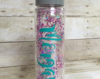 Pink confetti water bottle / personalized water bottle / monogrammed tumbler / custom tumbler / glitter water bottle / travel tumbler