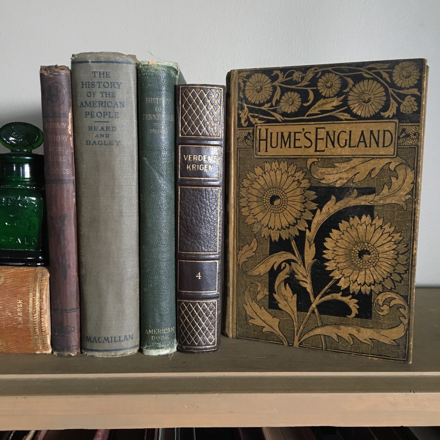 SALE Antique History Book Set Five Decoratively Bound 19th