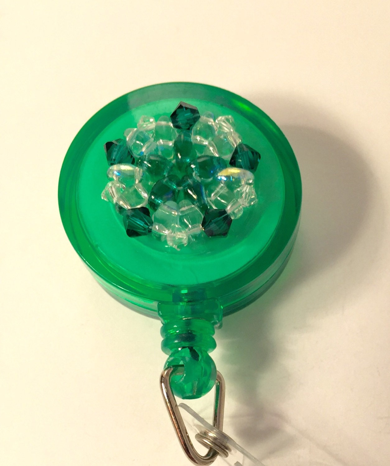 Handmade green retractable badge clip badge holder id clip