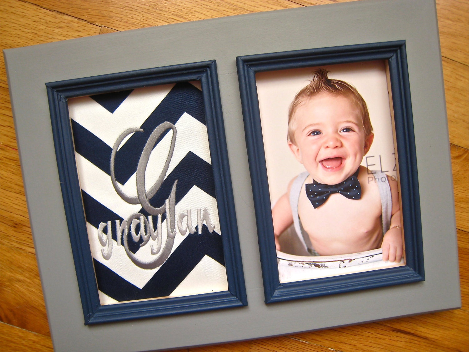 Custom baby boy frame Personalized baby boy gift Navy and gray