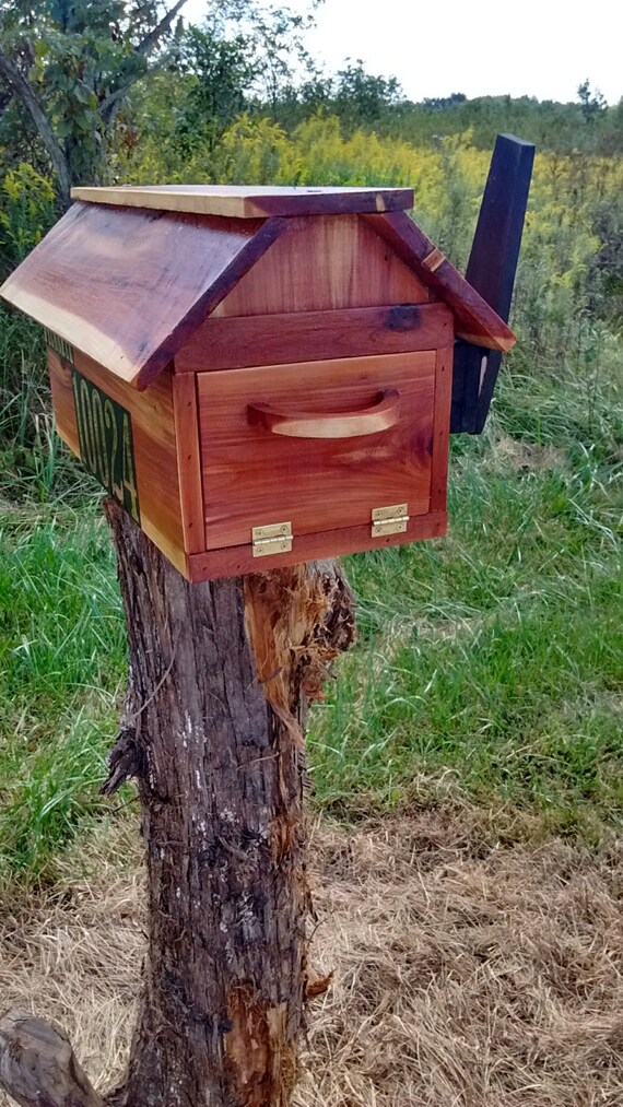 cedar wood mailbox standard USP size wooden flag handmade