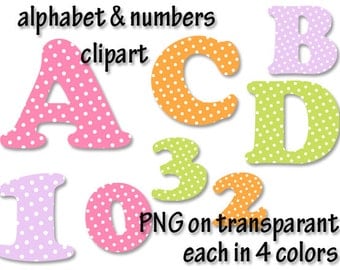 Alphabet clipart polka dots fonts, alphabet letters clipart, letters and numbers clipart, number clipart, Scrapbook supplies PNG