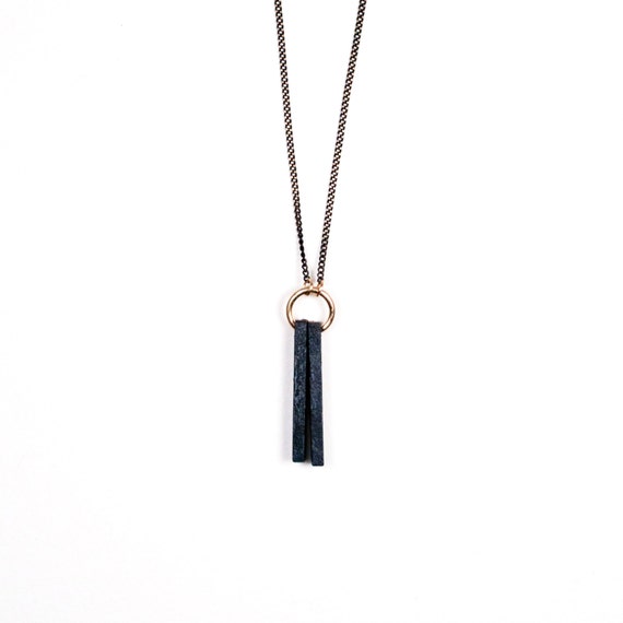 Wood Necklace Bar Necklace Simple Necklace Black by ApseAdorn