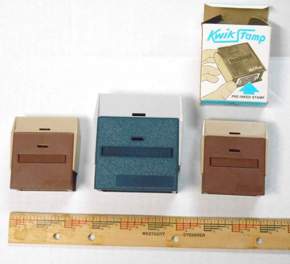 VINTAGE 3 pc Kwik Stamp self inking ink phrase ink stamp