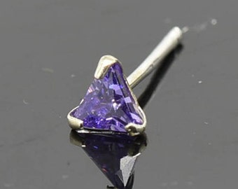 Nose ring, Sterling Silver Nose Ring, Purple Nose Ring, Crystal Nose Ring, Triangular Nose Ring, Straight Nose Ring, Nose Stud,Nose Piercing