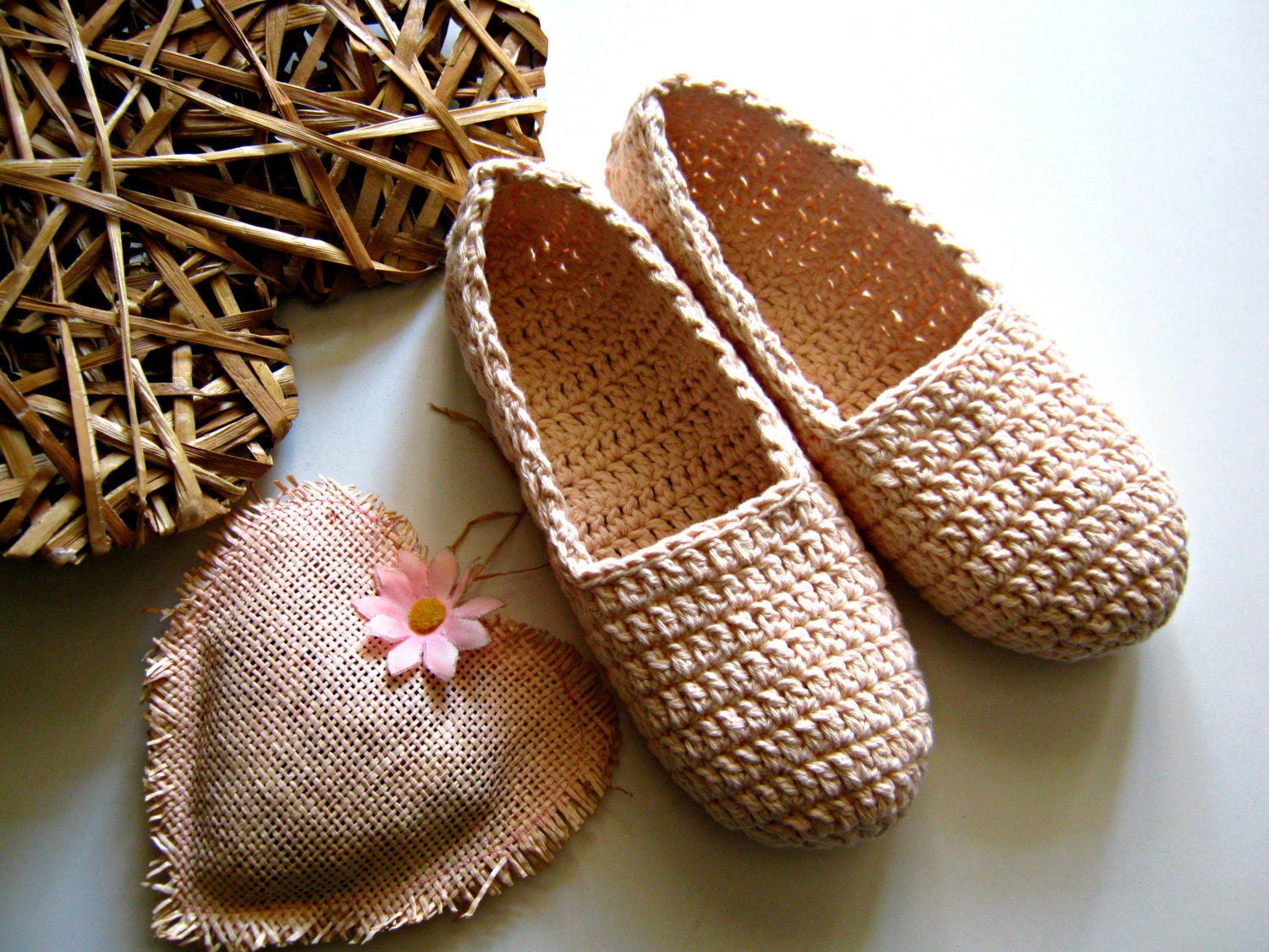 Crochet Cotton Slippers Natural Color Cotton Slippers Soft