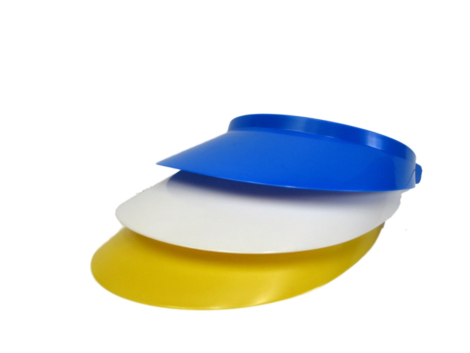 3 Women's Sun Visors 1 each Blue Yellow and WhiteMade
