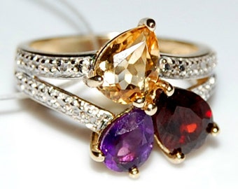 Sterling Silver 925 Ring Citrine Ring Garnet Ring Amethyst Ring Wedding Silver Ring Gift Ring Engagement Silver Ring Anniversary Silver Ring