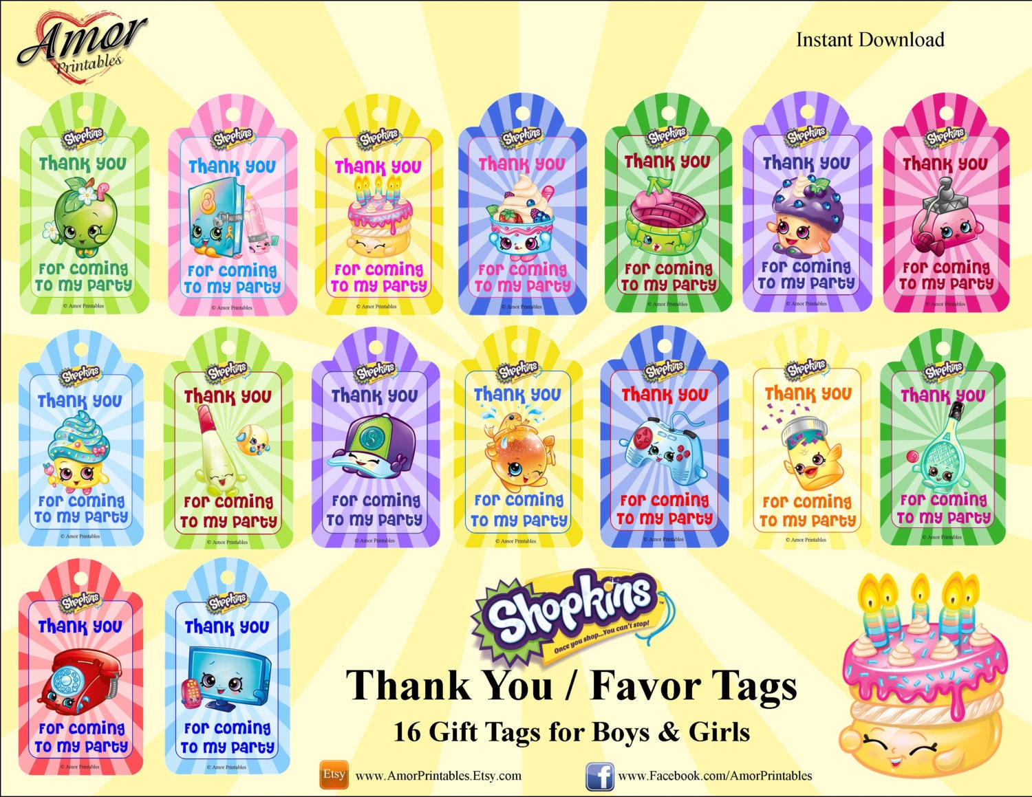 Shopkins Thank you / Gift Tags plus BONUS Coloring Booklet