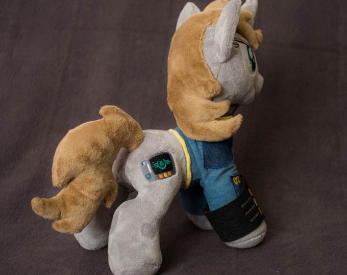 Plush Littlepip Fallout Equestria Custom Pony 12 inches with pipbuck & barding