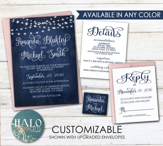 Navy Blue Wedding Invitations Kits 3