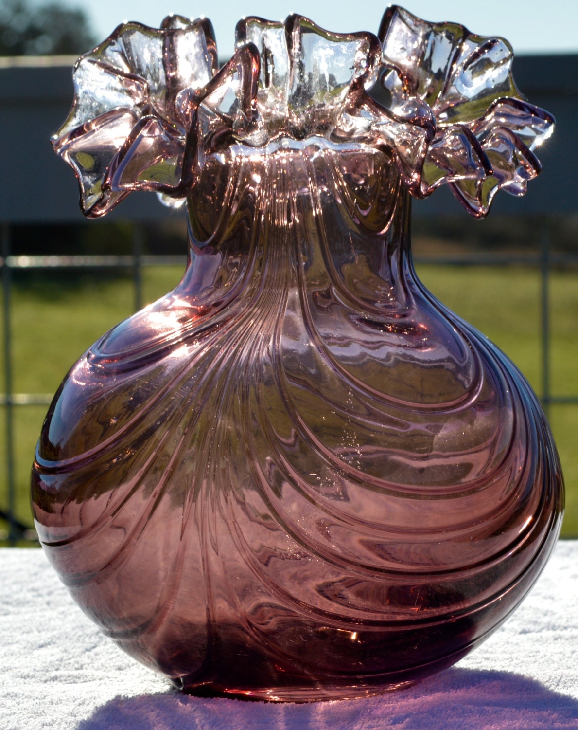 Vintage Fenton Purple Hand Blown Glass Vase