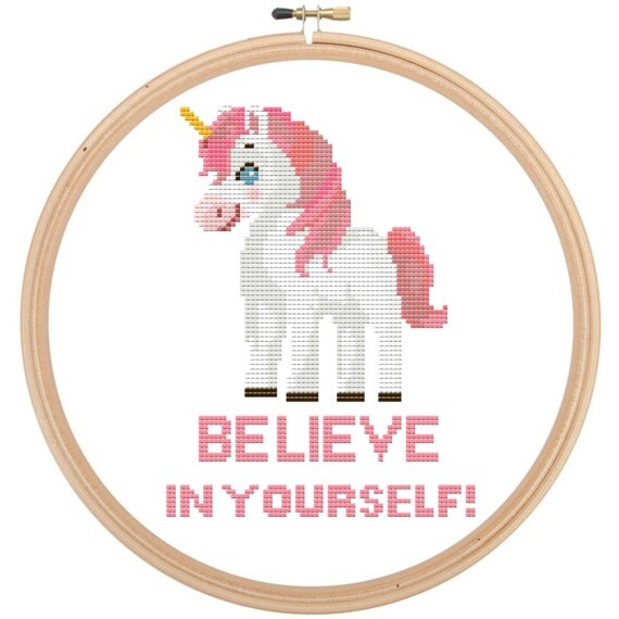 Unicorn Believe in Yourself! Funny Cute Counted Cross Stitch Pattern