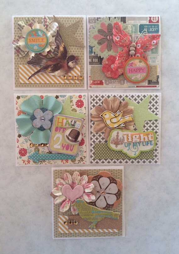 Mini Note cards 3 x 3 Set of 5 Mini Handmade