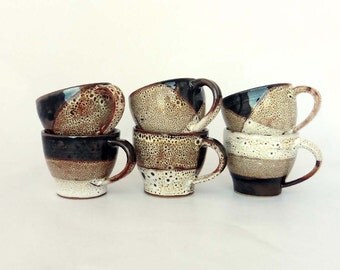 Lot De 6 Tasses à Café En Grès - Style Vintage - Marron - Déco Ou Usage