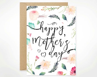 Happy Mother's Day, Printable, Mother's Day Card Printable, For Mom, Watercolour, Floral, Aunt, Stepmom, Nana