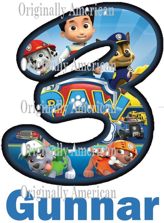 Paw Patrol Birthday Number For Iron-on Digital Image Only