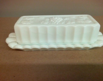 Westmoreland Glass Paneled Grape Milk Glass Butter Dish