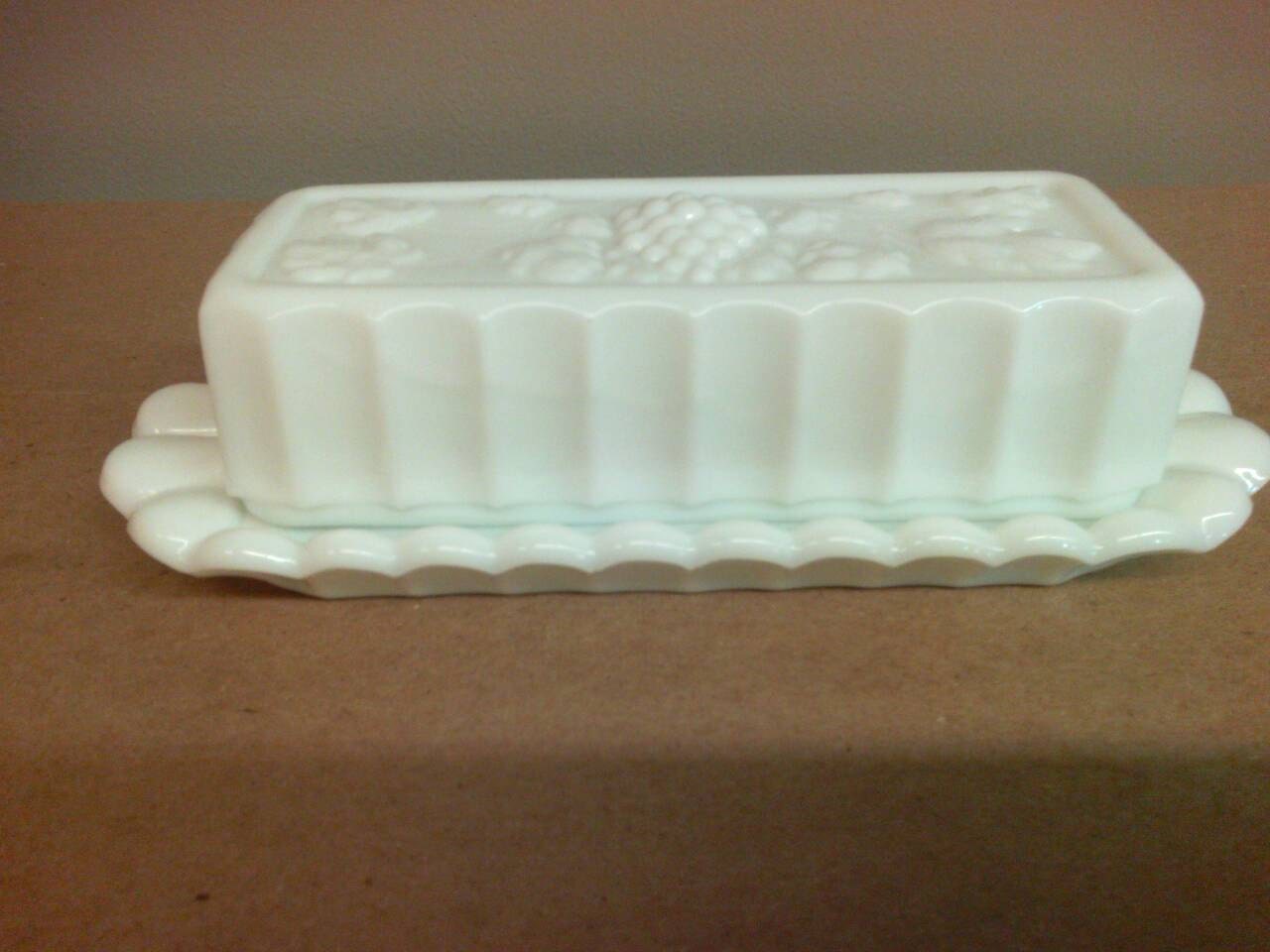 Westmoreland Glass Paneled Grape Milk Glass Butter Dish