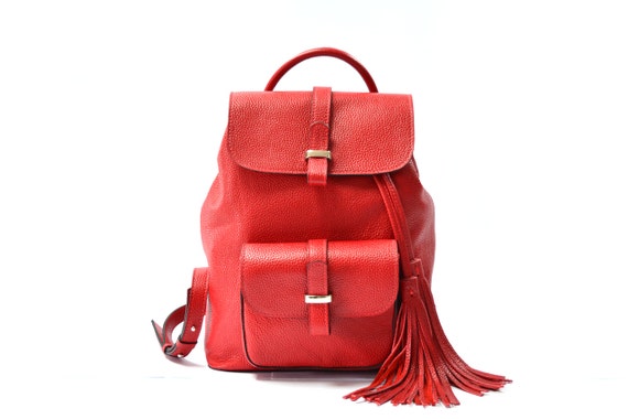 Red backpack handmade backpack women backpack leather bag