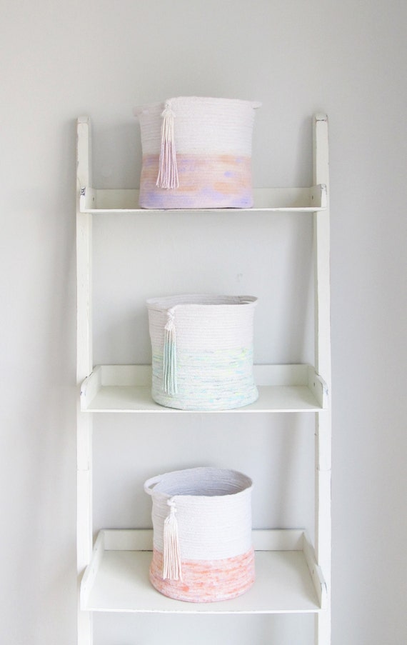Coiled Rope Storage Bin with Tassel Ombre Tassel Rope