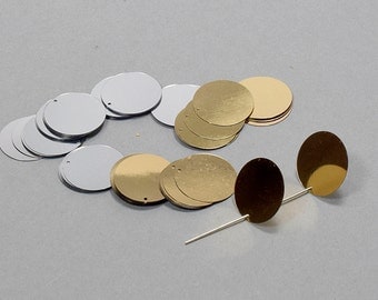 Sequins, Gold & Silver Loose Flat Metallic Sequins, 250 Pcs Pack, Size: 20 mm.