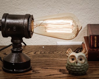 Industrial iron pipe lamp; pipe lamp; edison table lamp; antique edison lamp; vintage edison lamp;