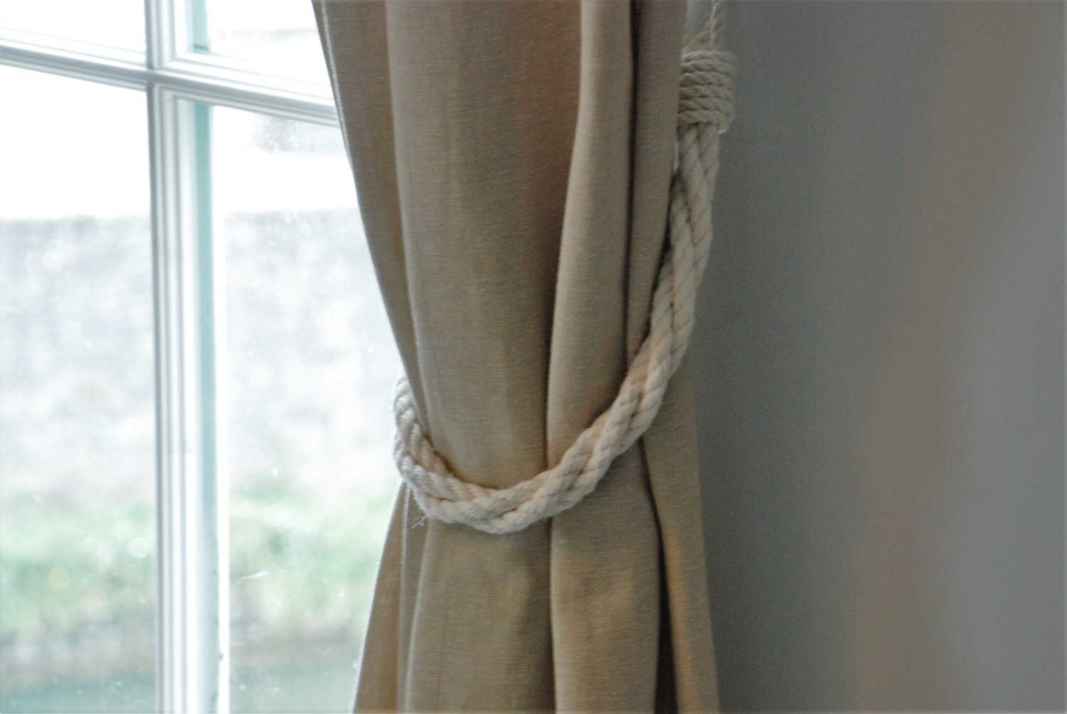 Cotton Rope Twist White Curtain Tiebacks/ Nautical curtain