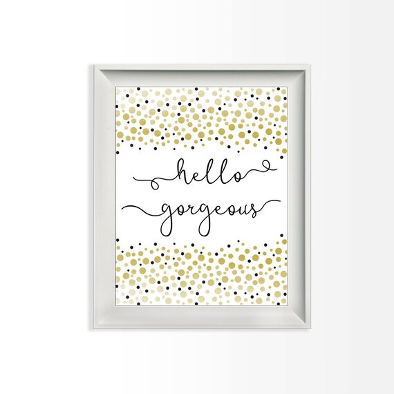 002 Hello Gold Foil Printable Wall Art Black and Gold