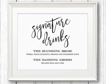 Wedding Signature Drinks Sign, Instant Download, Editable Text, Printable Wedding Signature Cocktail Sign, PDF Template, Digital #SW13