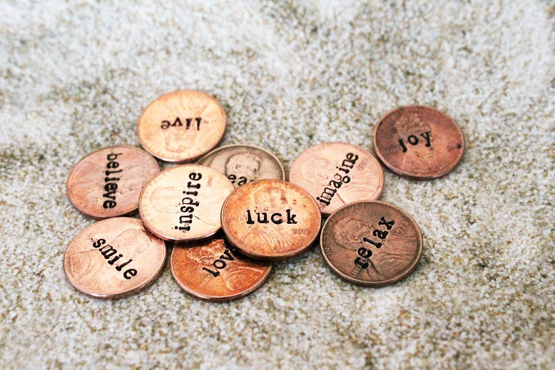 Hand Stamped Pennies, Personalized Penny, Engraved Jewelry, Inspirational Words, Customized, Engraved Penny, Stamped, Lucky Penny, 10 for 25