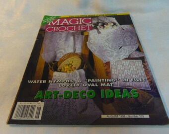 Magic Crochet Magazine No. 103 Aug. 1996 Home Decor, Doilies, Bedspread, Tablecloth, Creche Figures