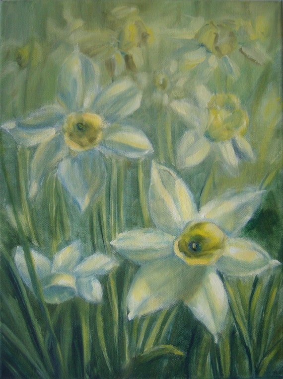 Oil Painting Narcissus Flower. NarcissusOriginal and Handmade 