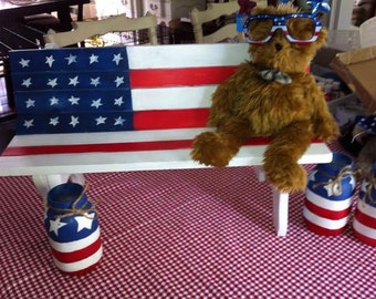 Small child/doll size patriotic wooden bench.